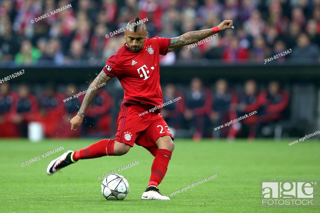 Stock Photo: Bayern's Arturo Vidal in action during the Champions League semi-final second leg soccer match between Bayern Munich and Atletico Madrid at the Allianz Arena in.