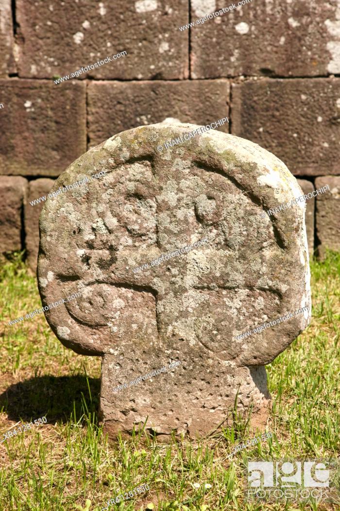 Stock Photo: Discoid stele, Elbete, Baztan Valley, Navarra Nafarroa, Spain España.