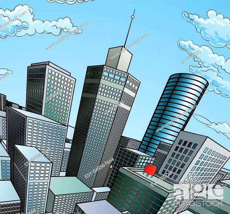 A city buildings cartoon pop art comic book style skyscraper background  scene, Stock Vector, Vector And Low Budget Royalty Free Image. Pic.  ESY-049567664 | agefotostock