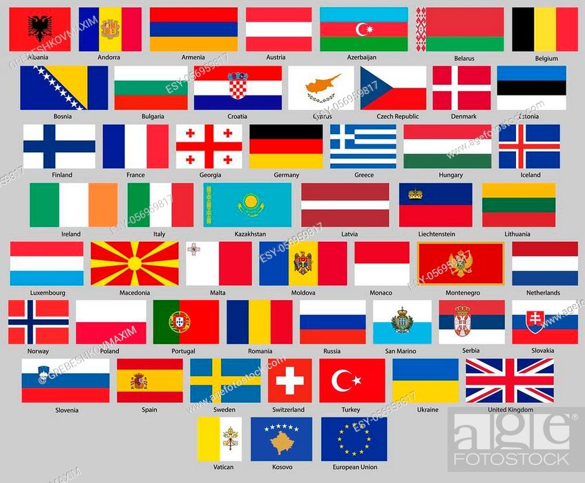 Stock Vector: Vector illustration of different countries flags set. All flags Europe.