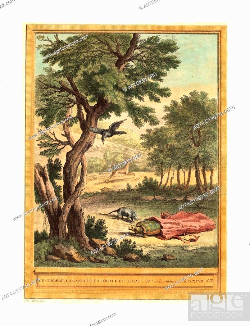 Stock Photo: Quentin-Pierre Chedel after Jean-Baptiste Oudry (French, 1705 - 1763 ), Le corbeau, la gazelle, la tortue et le rat (The Crow, the Gazelle, the Tortoise, and.