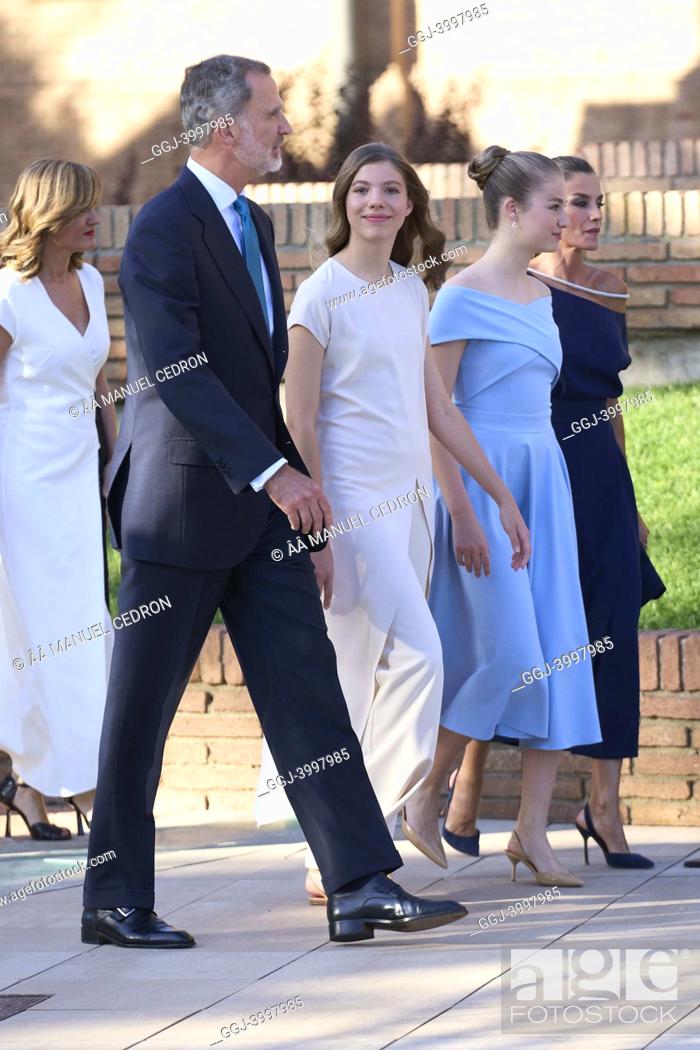 Stock Photo: King Felipe VI of Spain, Queen Letizia of Spain, Crown Princess Leonor, Princess Sofia attends Fundacion Princess of Girona Awards Ceremony at Water Museum.