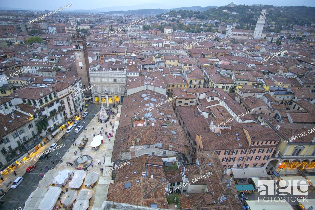 Stock Photo: Verona Veneto on November 23, 2019: Verona from Lamberti tower.