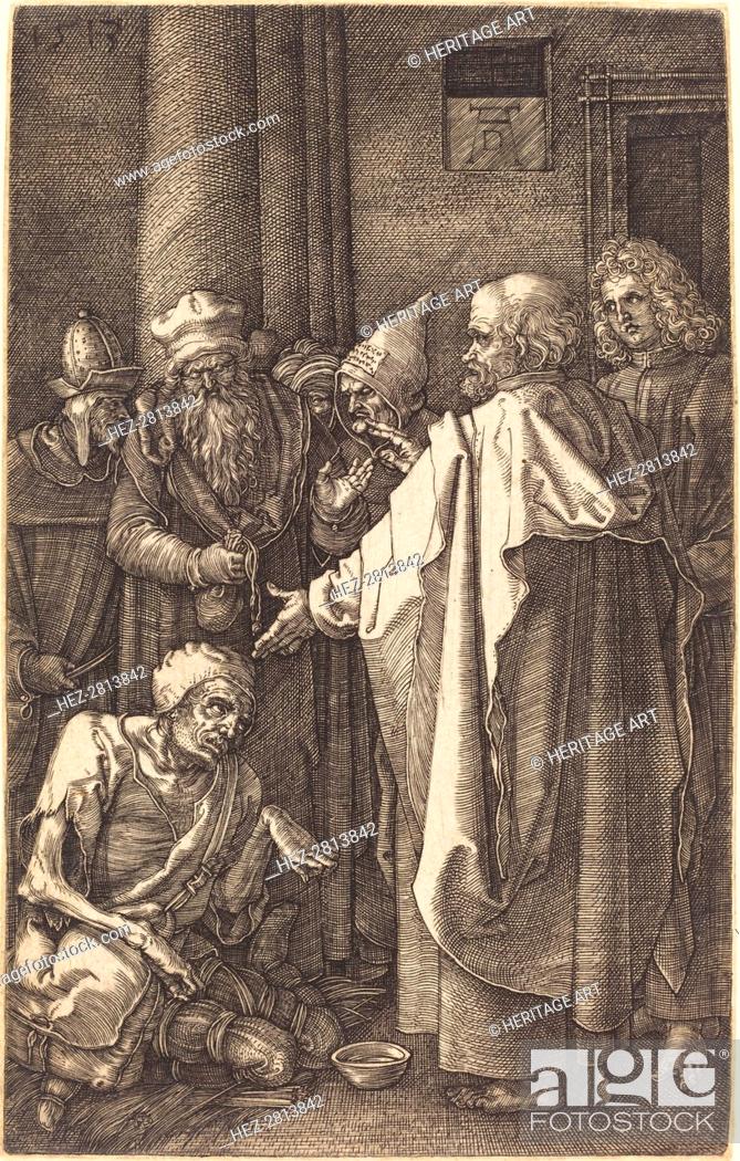 Stock Photo: Saint Peter and Saint John Healing a Cripple at the Gate of the Temple, 1513. Creator: Albrecht Durer.