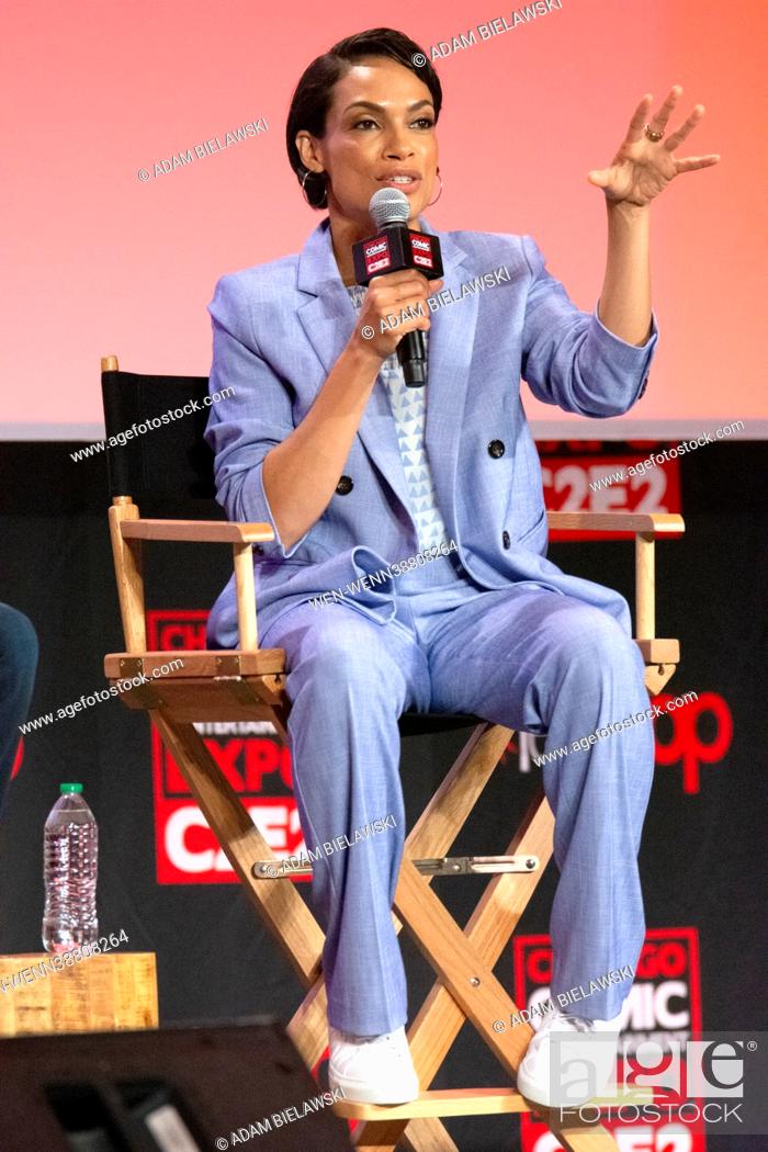 Stock Photo: Rosario Dawson hosts Q&A at C2E2 2022 (Chicago Comic and Entertainment Expo) at McCormick Place on Sunday, August 7, 2022 in Chicago, IL.