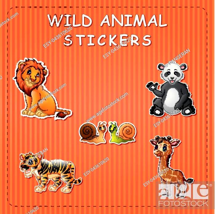 Vector illustration of Cute cartoon wild animals on sticker, Stock Vector,  Vector And Low Budget Royalty Free Image. Pic. ESY-043610620 | agefotostock