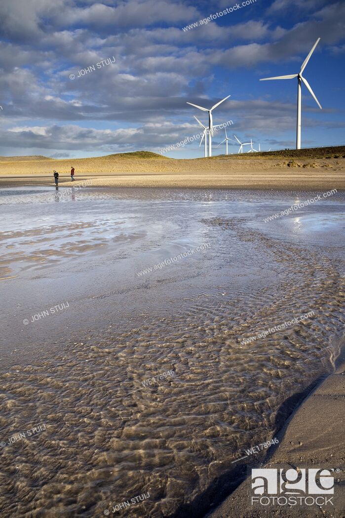 Stock Photo: Windmills on the Maasvlakte 2 seen from the Maasvlakte beach.