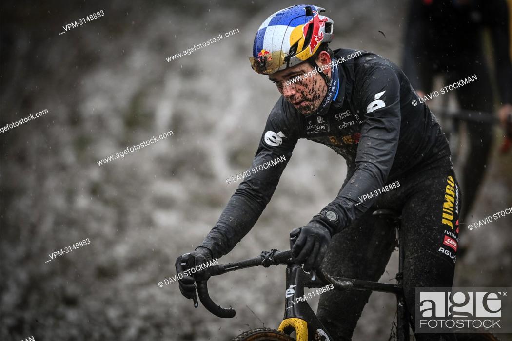 Stock Photo: Belgian Wout Van Aert pictured during a training session ahead of the men's elite race of the Superprestige Boom, fifth stage of the Superprestige cyclocross.