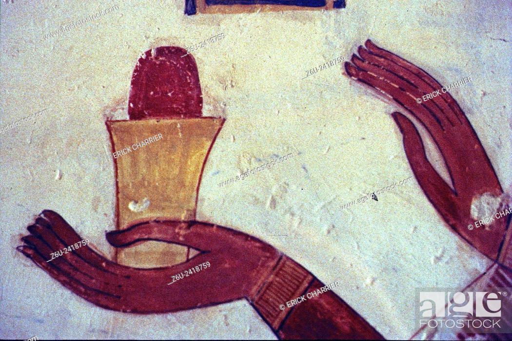 Stock Photo: Thebes, West bank, Kings Valley, tomb of Montou-Her-Kopechef (KV19). Left wall, .