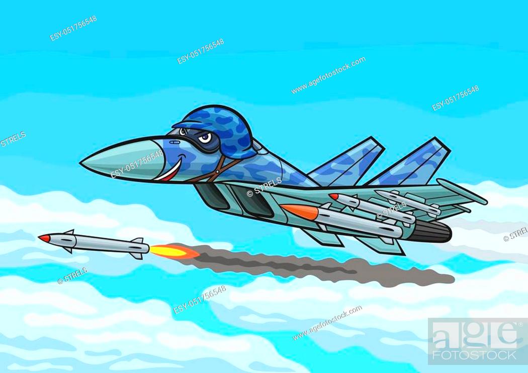 Cartoon Su fighter jet flying in the clouds shoots a missile, Stock Vector,  Vector And Low Budget Royalty Free Image. Pic. ESY-051756548 | agefotostock