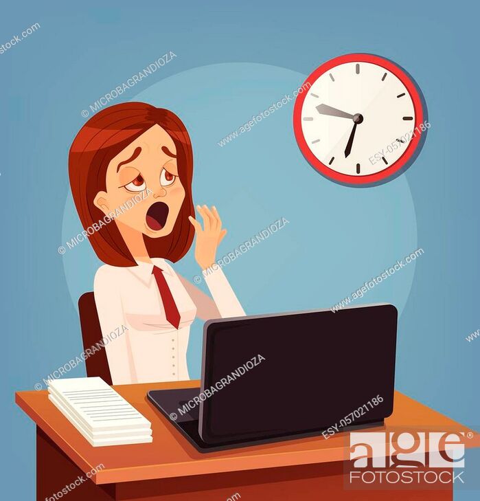 Tired sad busy office worker woman character yawn. Vector flat cartoon  illustration, Stock Vector, Vector And Low Budget Royalty Free Image. Pic.  ESY-057021186 | agefotostock