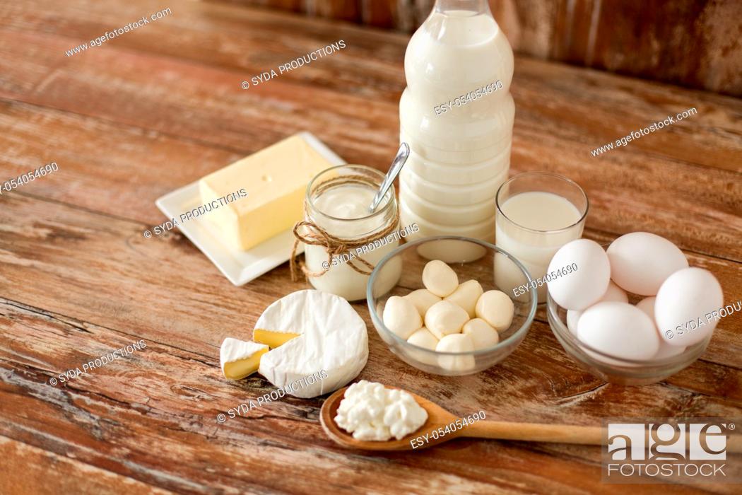 Stock Photo: milk, yogurt, eggs, cottage cheese and butter.