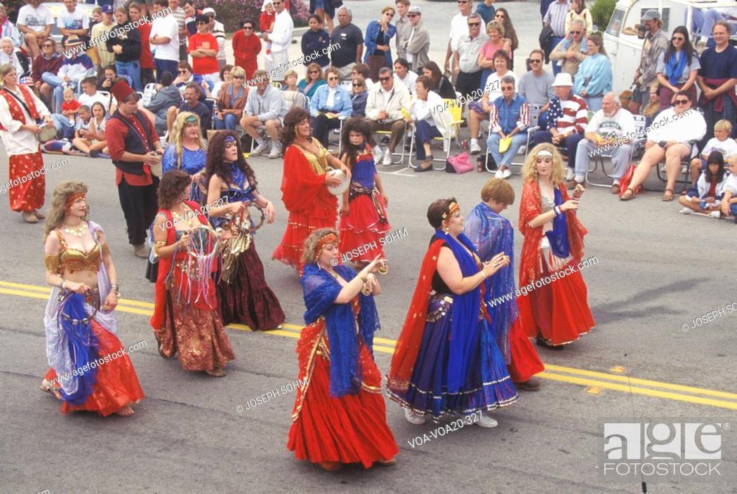 Stock Photo: Belly Dancers Marching in July 4th Parade, Cayucos, California.