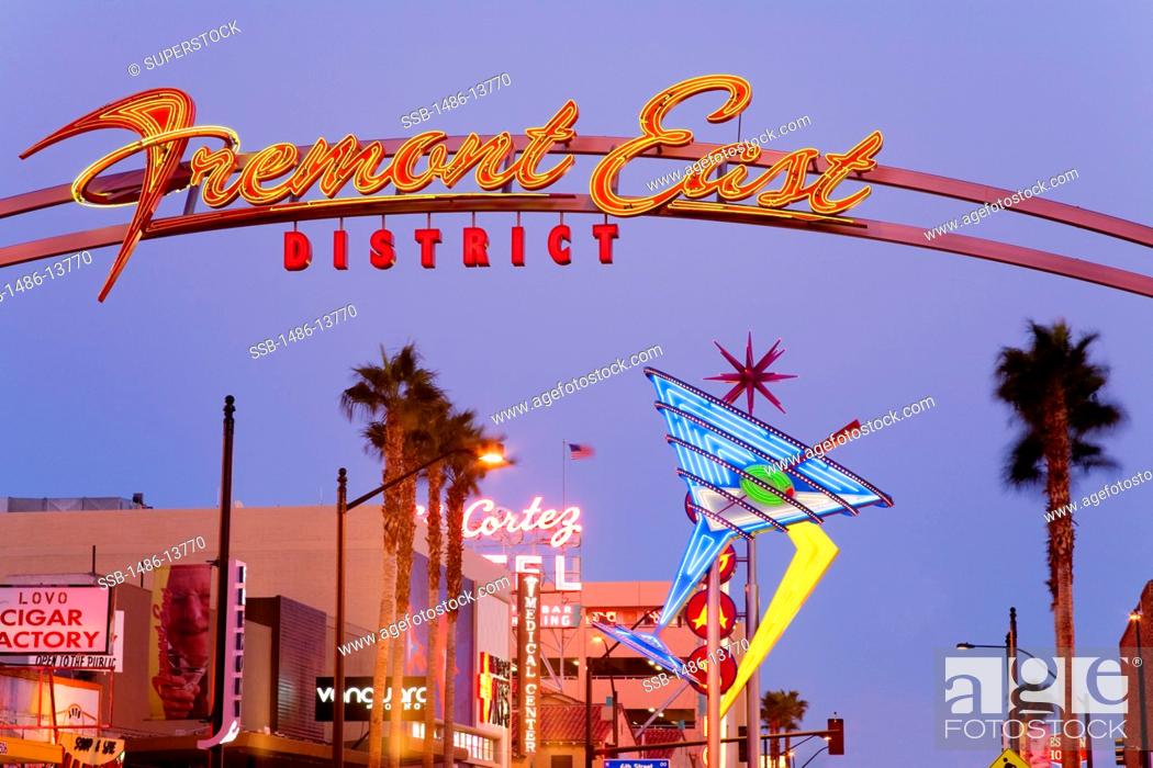 Stock Photo: Gateway Arch to Fremont Street East District, Las Vegas, Nevada, USA.