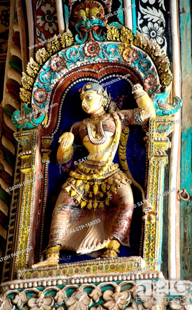 Stock Photo: Lady dancer mythological deities stucco works in maratha darbar hall , Thanjavur palace , Tamil Nadu , India.