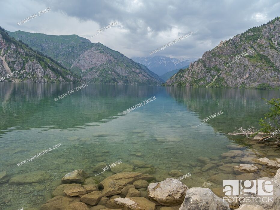 Stock Photo: Lake Sary-Chelek in the nature reserve Sary-Chelek (Sary-Tschelek), part of the UNESCO world heritage Western Tien Shan. Tien Shan mountains or heavenly.