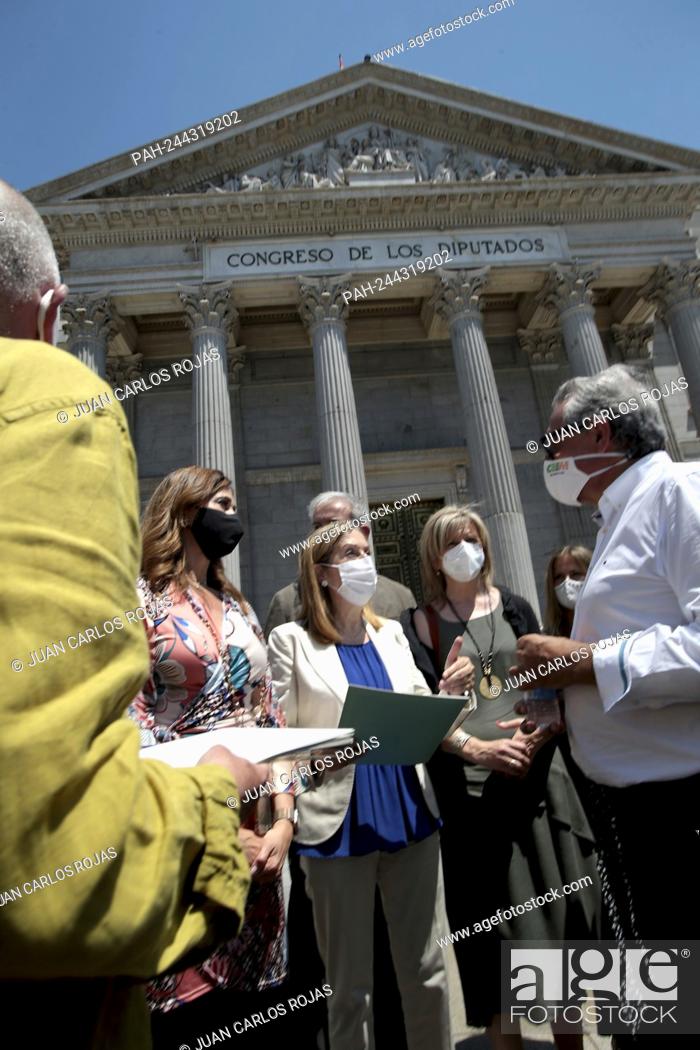 Stock Photo: Madrid, Spain; 08/06/2021.- Congress deputies receive the protesters' requests. Hundreds of aspiring resident intern doctor (MIR in spanish) and the rest of the.