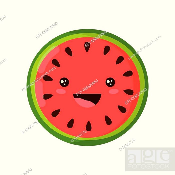 cute slice of fruit watermelon cartoon character isolated on white  background, Stock Vector, Vector And Low Budget Royalty Free Image. Pic.  ESY-058629860 | agefotostock