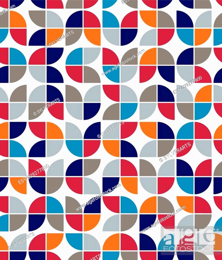 Stock Vector: Vector colorful geometric background, rounded floral abstract seamless pattern.