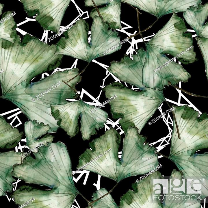 Stock Photo: Ginkgo leaves in a watercolor style isolated. Seamless background pattern. Fabric wallpaper print texture. Aquarelle leaf for background, texture.