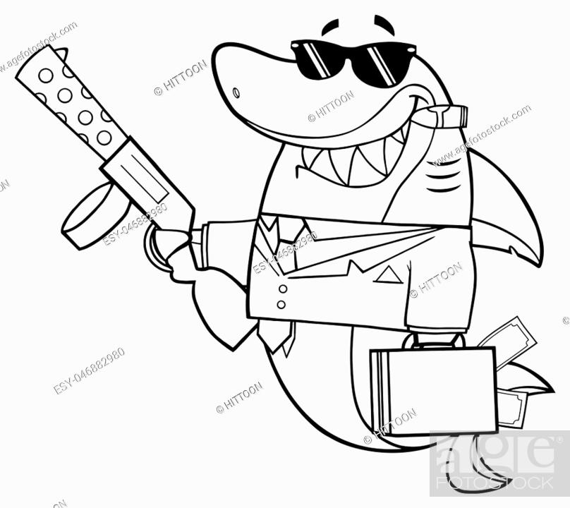 Black And White Smiling Shark Gangster Cartoon Mascot Character Carrying A  Briefcase Holding A Big..., Stock Vector, Vector And Low Budget Royalty  Free Image. Pic. ESY-046882980 | agefotostock