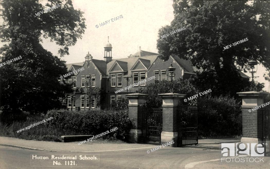 Stock Photo: Entrance gates of the Poplar Schools which were established in 1906 between Shenfield and Hutton, near Brentwood, Essex, to house pauper children away from the.