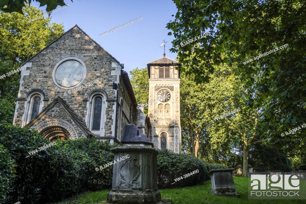 Stock Photo: St Pancras Old Church, one of the oldest sites of Christian worship in England, London Borough of Camden, London, UK.