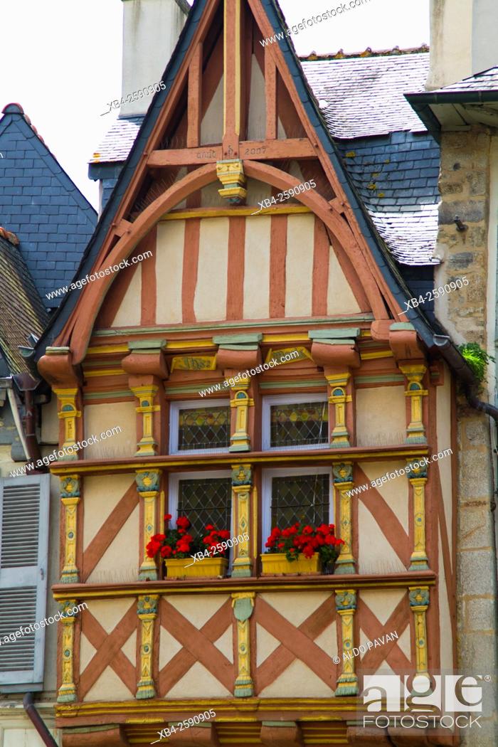 Stock Photo: Historic facade in the centre, Quimper, Brittany, France.