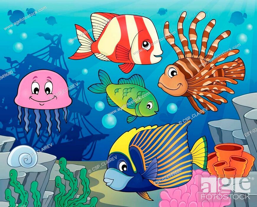 Stock Vector: Coral reef fish theme image.
