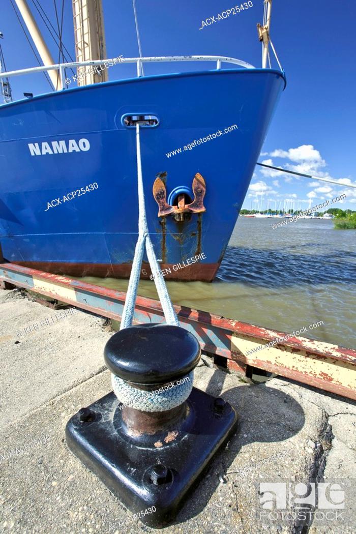 Stock Photo: Canadian Coast Guard research vessel, the Namao on Lake Winnipeg. Docked in Gimli, Manitoba harbour.