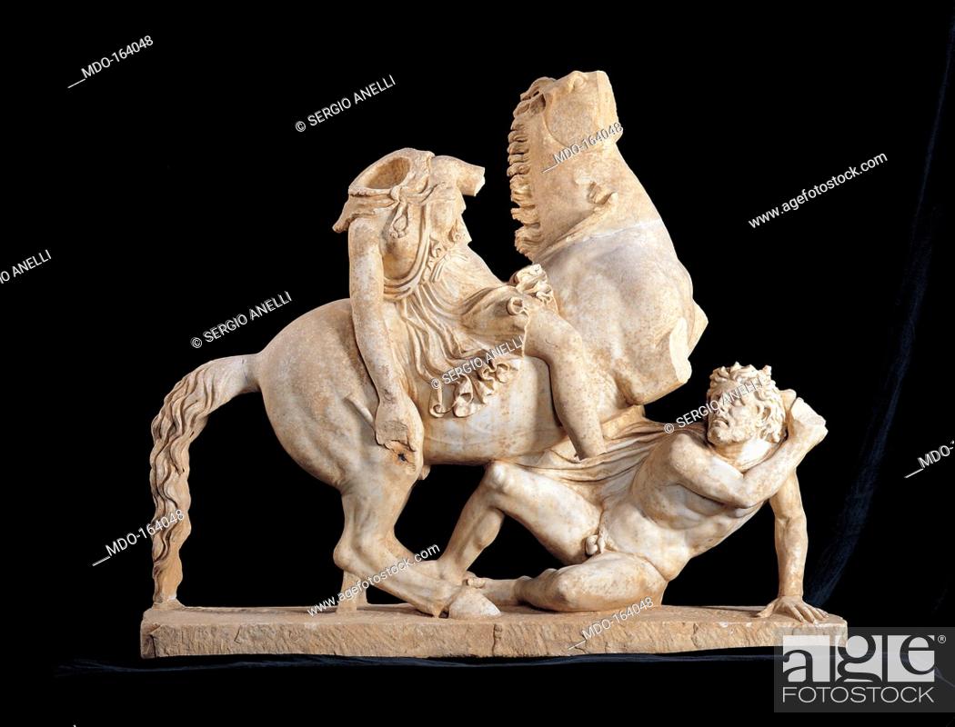 Stock Photo: Group with Amazon and Barbarian, by Unknown artist, 138 - 192, 2nd Century, marble. Italy; Lazio; Rome; Palazzo Massimo alle Terme; inv. 124678. All.
