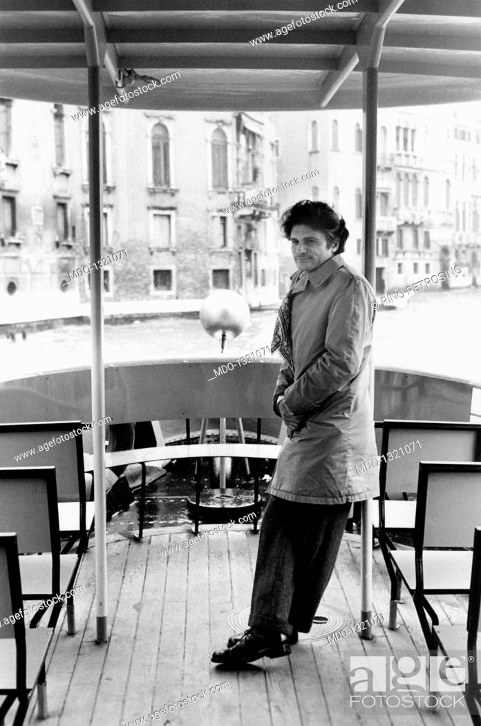 Stock Photo: Tony Musante on a boat. The American actor Tony Musante (Anthony Peter Musante) posing on a boat. Venice, 1970.