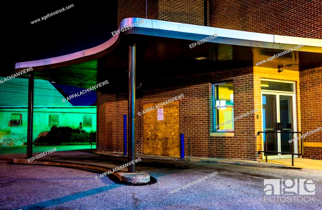 Stock Photo: Old building at night in Hanover, Pennsylvania.