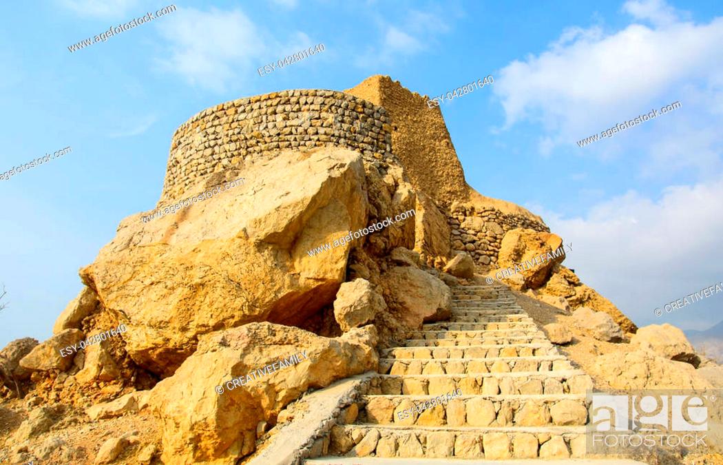 Stock Photo: Dhayah Fort, historical location in north Ras Al Khaimah United Arab Emirates.