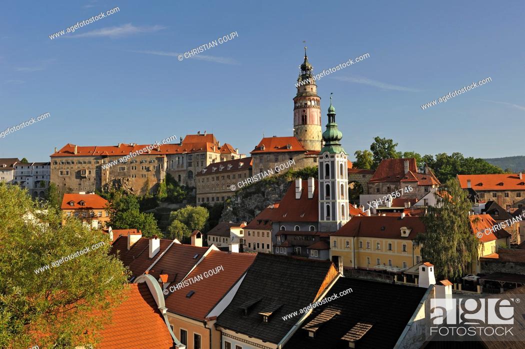 Stock Photo: overview of the Old Town of Cesky Krumlov, South Bohemia, Czech Republic, Europe.
