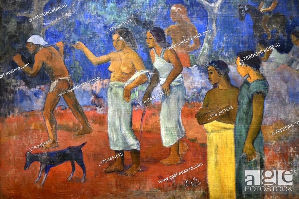 Stock Photo: Scene from Tahitian Life, 1896, painting by Paul Gauguin, Hermitage museum, St Petersburg Russia, Europe.