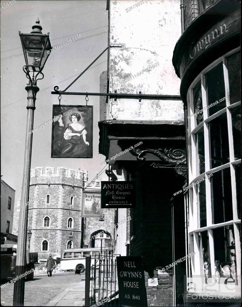 Stock Photo: 1972 - Nell Gwynn's House, now an antique shop and beyond Drury House. Nell Gwynn's house is a crooked 17th century dwelling in which the King's favourite is.