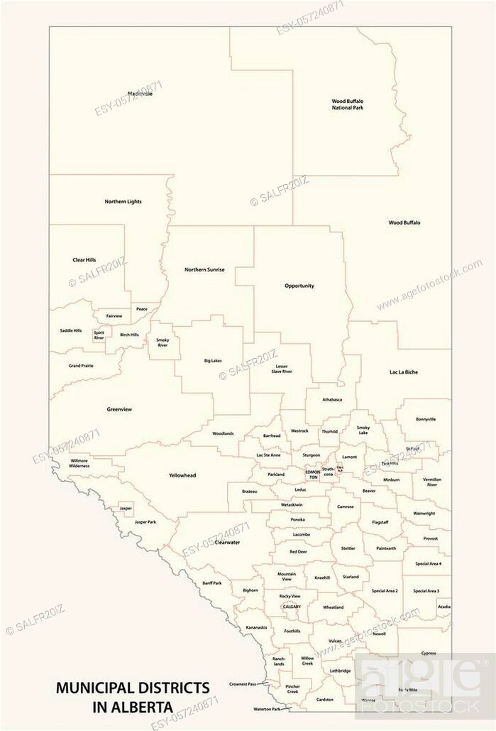 Vector: municipal districts in Alberta Canada vector map.