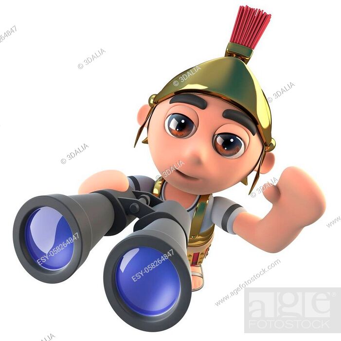 3d render of a funny cartoon Roman soldier character looking through  binoculars, Stock Photo, Picture And Low Budget Royalty Free Image. Pic.  ESY-058264847 | agefotostock