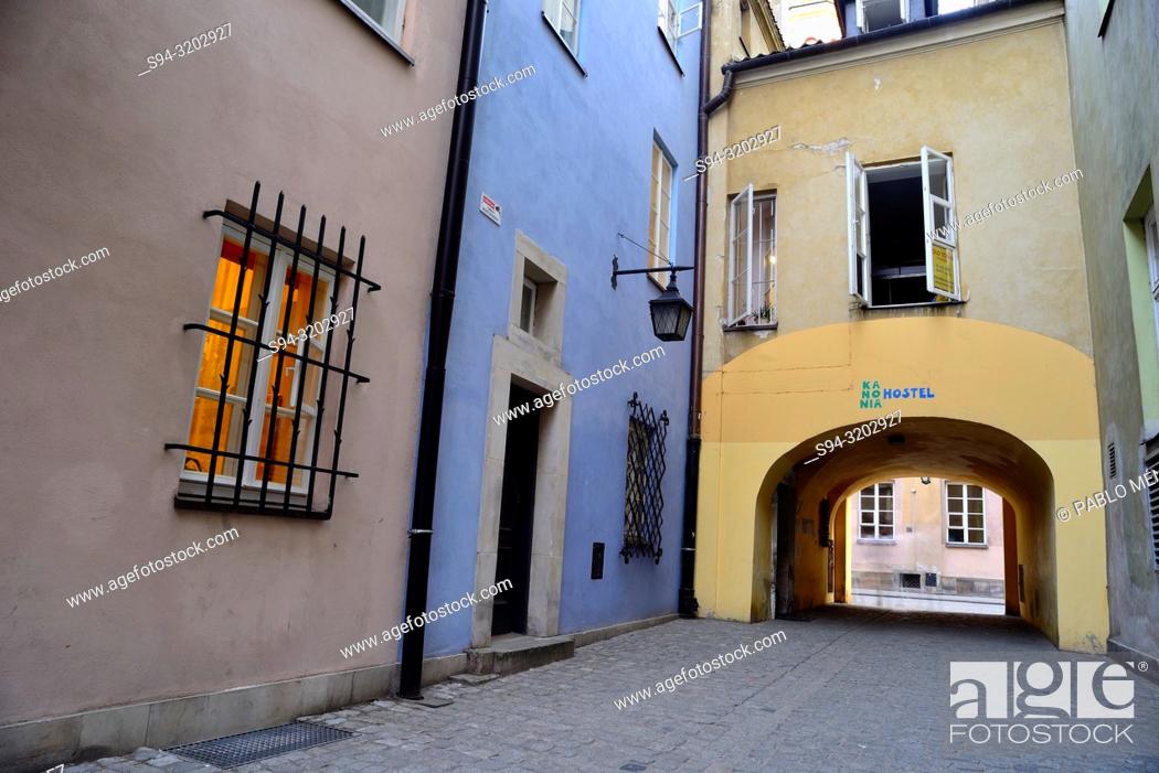 Stock Photo: Coloured passage in Stare Miasto, Warsaw, Poland.