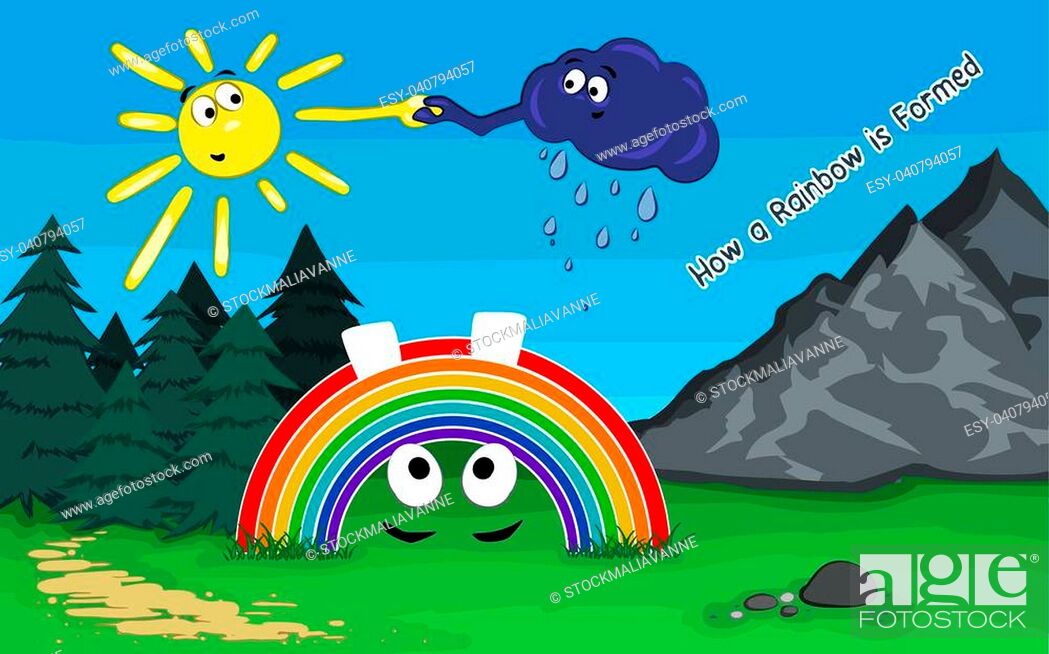 How a rainbow is formed. Rainbow. Cloud and Sun. Forest, mountains and a  rainbow, Stock Vector, Vector And Low Budget Royalty Free Image. Pic.  ESY-040794057 | agefotostock