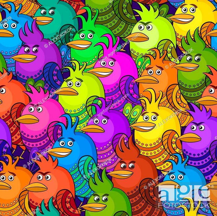Seamless Background with Funny Colorful Birds, Cute Cartoon Characters of  Different Colors and Moods, Stock Vector, Vector And Low Budget Royalty  Free Image. Pic. ESY-040973879 | agefotostock