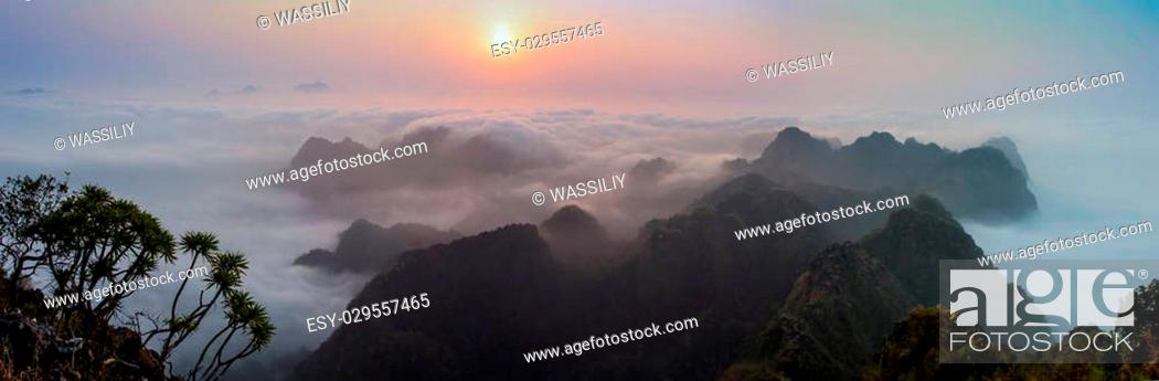 Stock Photo: Sunset on mountain in Kanchanaburi, khao chang peuk, thailand.