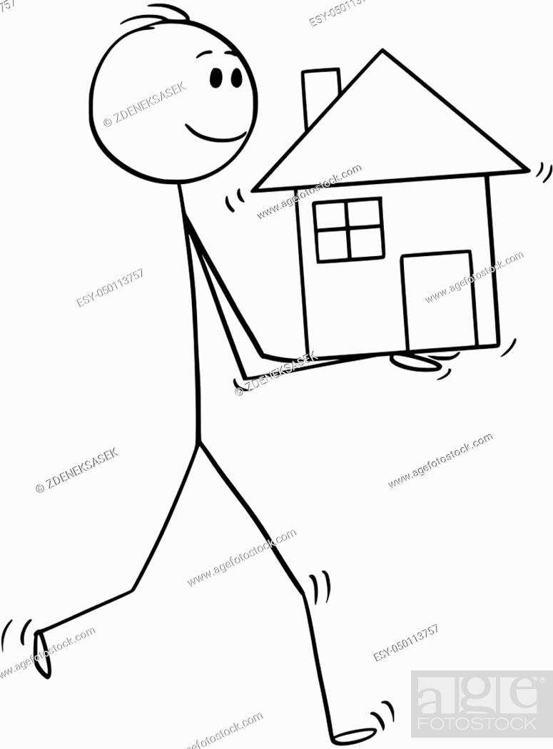 Cartoon stick man drawing conceptual illustration of businessman holding  small house in hands, Stock Vector, Vector And Low Budget Royalty Free  Image. Pic. ESY-050113757 | agefotostock