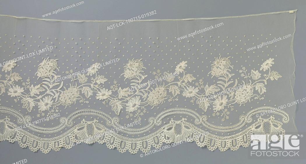 Stock Photo: Dressing strip application side with snowball, Dressing strip of natural-colored application side bobbin lace and some details in needle lace appliqué on.
