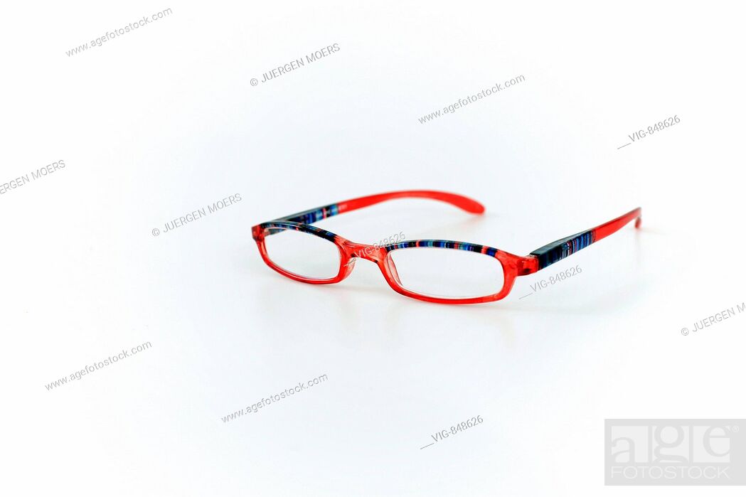 Stock Photo: Multicolored eyeglasses on white background. - GERMANY, 07/05/2008.