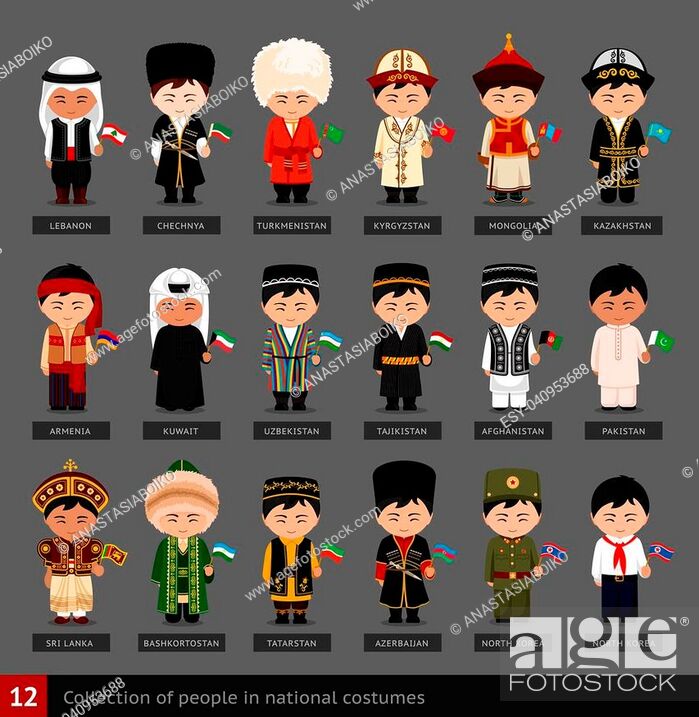 Boys in national costumes. Set of asian men dressed in national clothes  with flag, Stock Vector, Vector And Low Budget Royalty Free Image. Pic.  ESY-040953688 | agefotostock