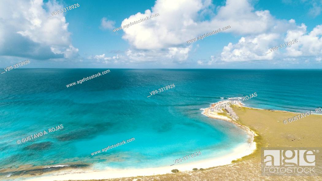 Stock Photo: Aerial view Tropical beach of island Cayo de Agua, Los Roques, Venezuela.