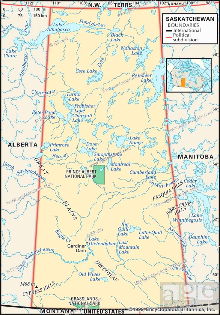 Physical Map Of Saskatchewan Canada Showing Lakes National