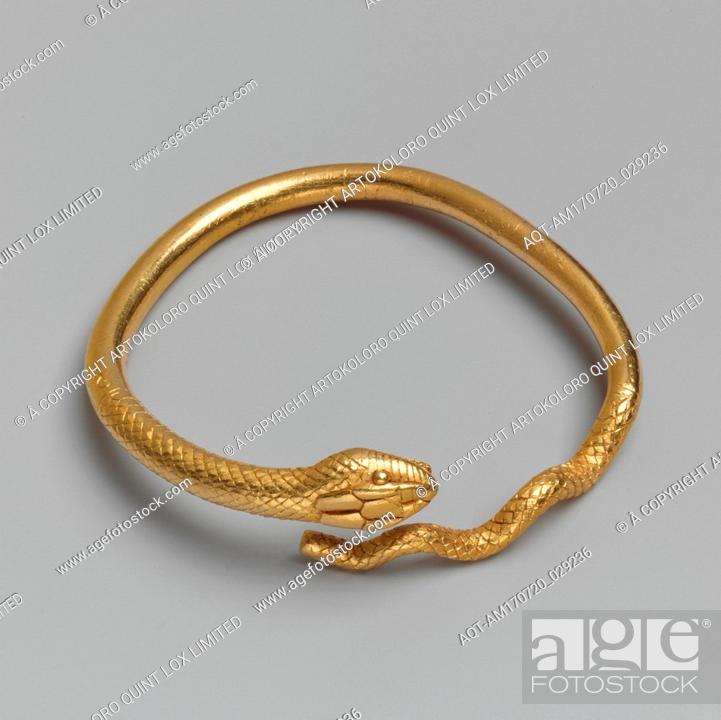 Stock Photo: Gold bracelet in the form of a snake, Early Hellenistic, ca. 300â€“250 B.C., Greek, Ptolemaic, Gold, 3 5/16 in. (8.5 cm), Gold and Silver.